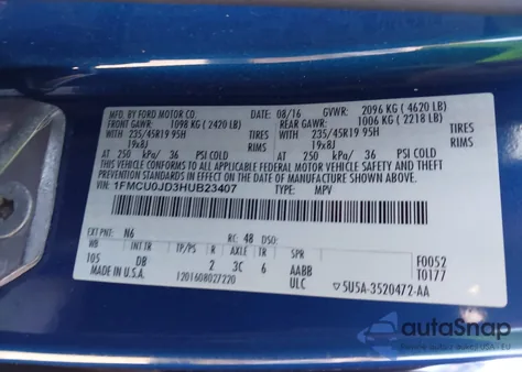 2017 Ford Escape Titanium из США, поврежденный, VIN 1FMCU0JD3HUB23407